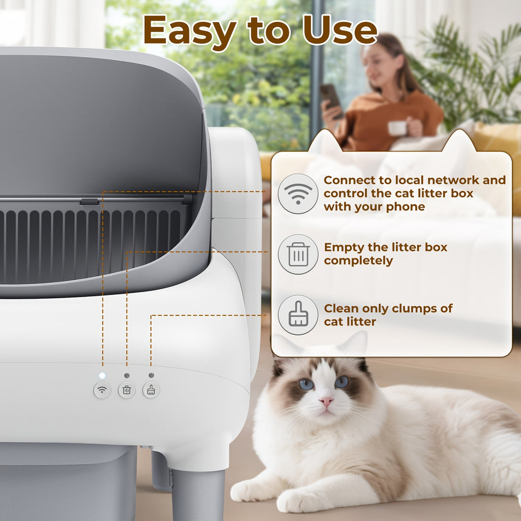 95L Automatic Cat Litter Box with App Control, Removable Washable Inner Tray and Built-In Safety Sensor for Multi-Cat Households
