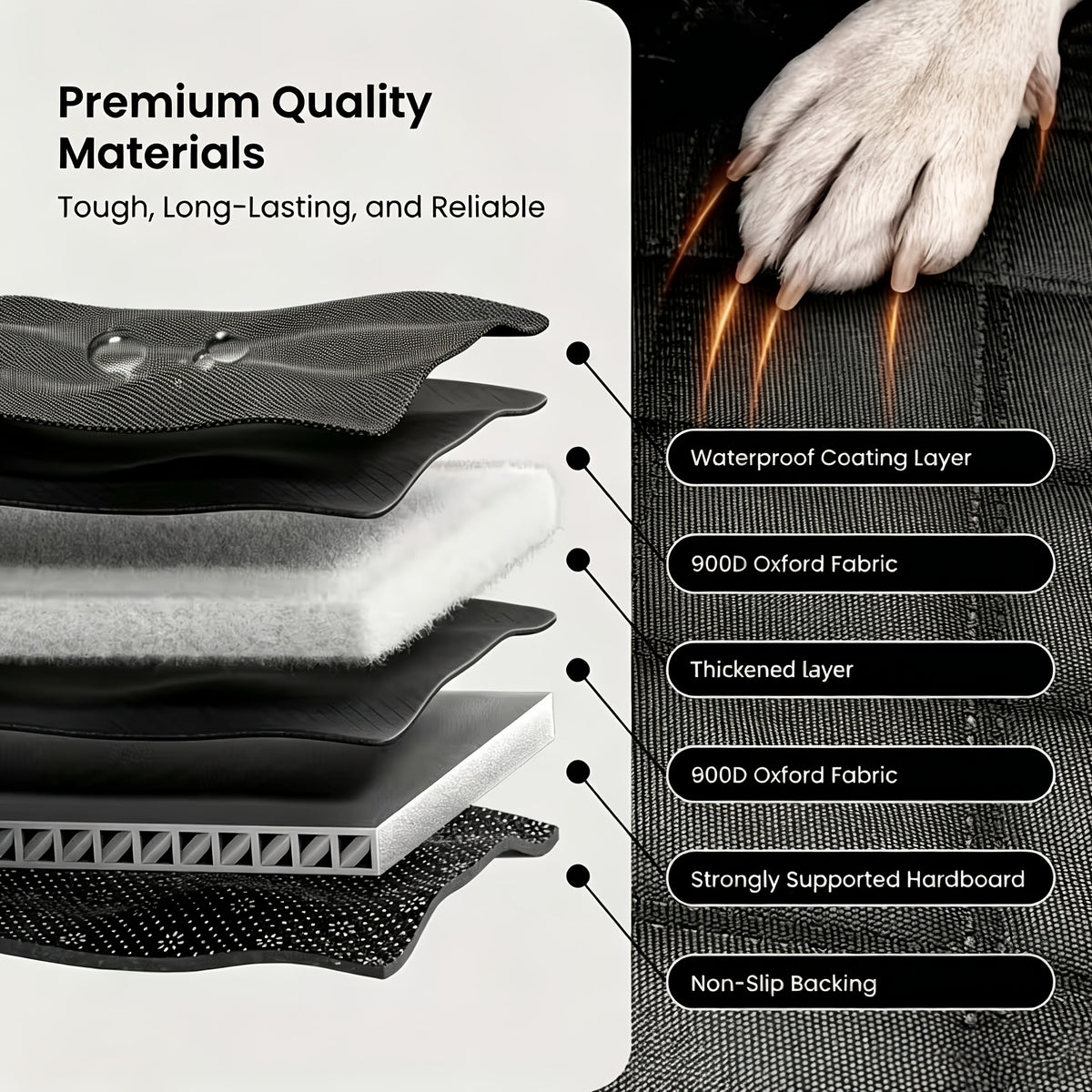 Back Seat Extender for Dogs with Hard Bottom, Black Quilted Car Seat Cover Hammock with Mesh Window and Storage Pockets for Compatible Cars, SUVs and Trucks