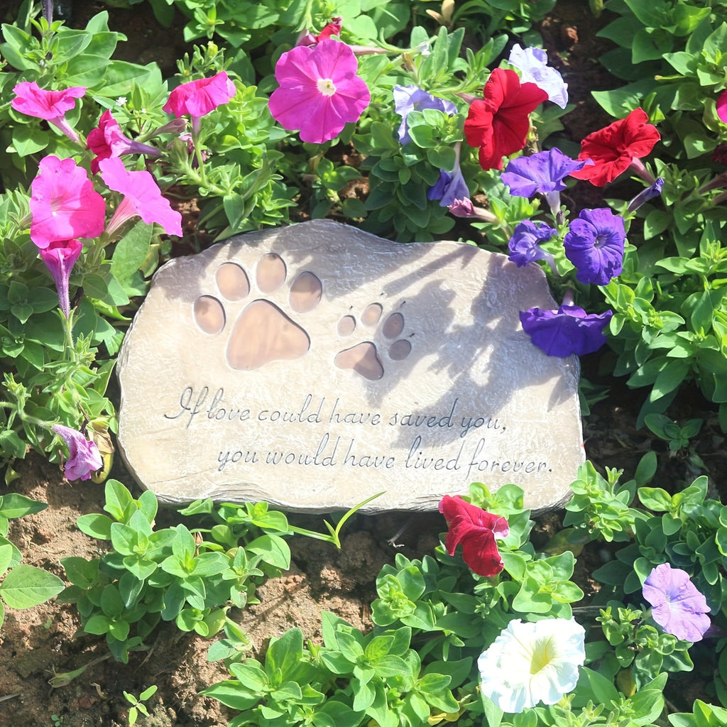 Pet Memorial Stone with Paw Prints, Hand-Painted Brown Garden Grave Marker for Dogs and Cats, Indoor Outdoor Remembrance Keepsake and Sympathy Gift