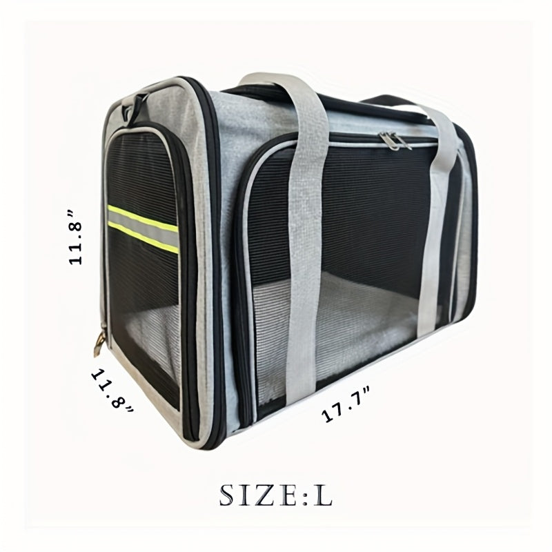 Cat Travel Carrier with Mesh Windows, Collapsible Soft-Sided Pet Bag for Cats and Small Dogs Under 15 lbs, Shoulder Strap and Padded Carry Handle