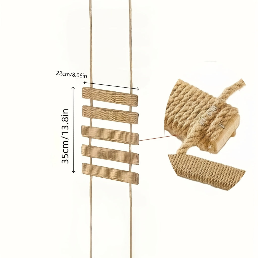 Cat Rope Ladder Bridge for Indoor Climbing, Wooden Rung Pet Walkway with Rope-Wrapped or Bare Wood Styles, 13.78 to 39.37 Inch Options