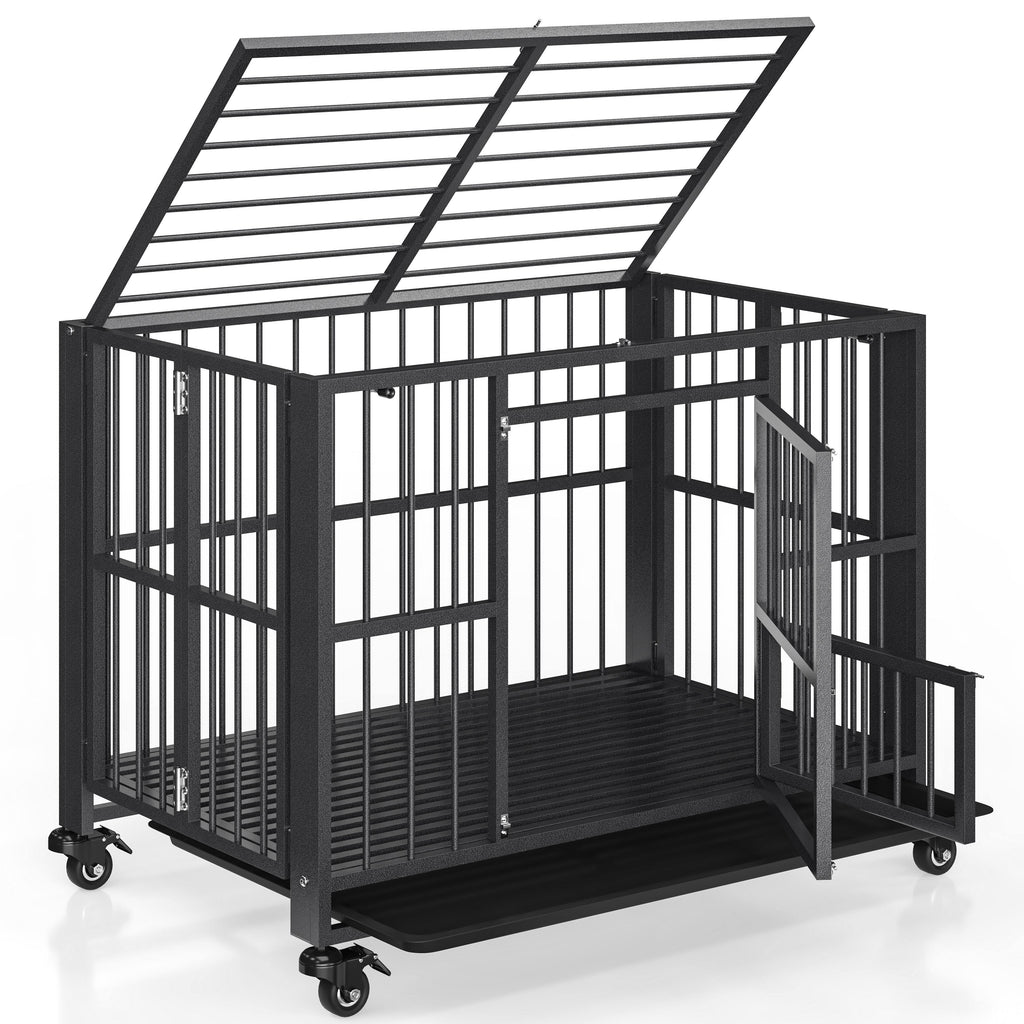 Folding Heavy Duty Dog Crate with Lockable Wheels, Double Door Pet Kennel in 38 or 43 Inch Models for Home Containment and Supervised Use