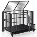 Folding Heavy Duty Dog Crate with Lockable Wheels, Double Door Pet Kennel in 38 or 43 Inch Models for Home Containment and Supervised Use