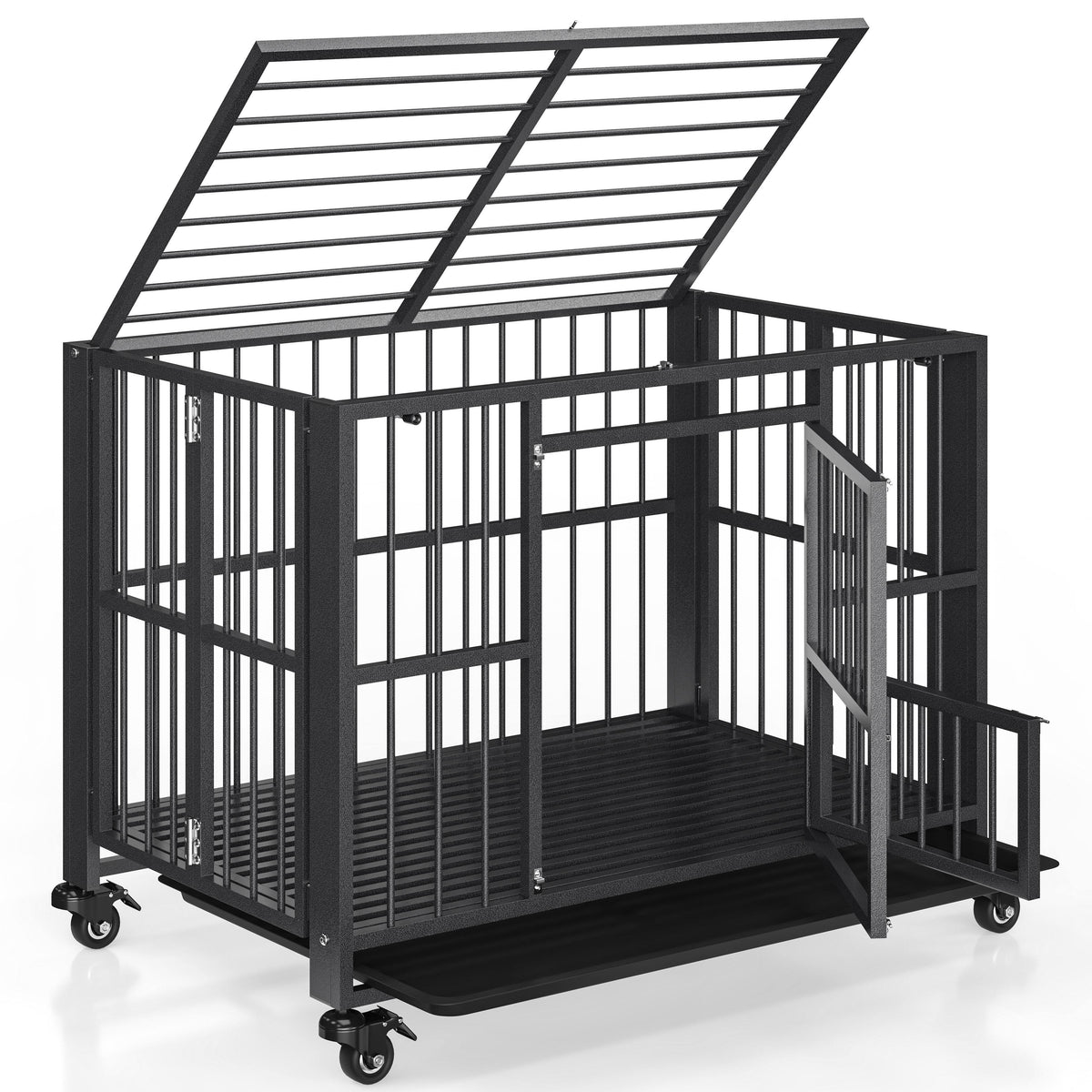 Folding Heavy Duty Dog Crate with Lockable Wheels, Double Door Pet Kennel in 38 or 43 Inch Models for Home Containment and Supervised Use