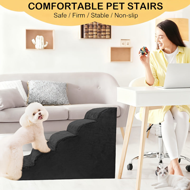 Extra Wide Foam Pet Steps for Small Dogs and Cats, Non-Slip Base Dog Stairs for Bed, Couch and Sofa Access in 2, 3 or 4-Step Styles