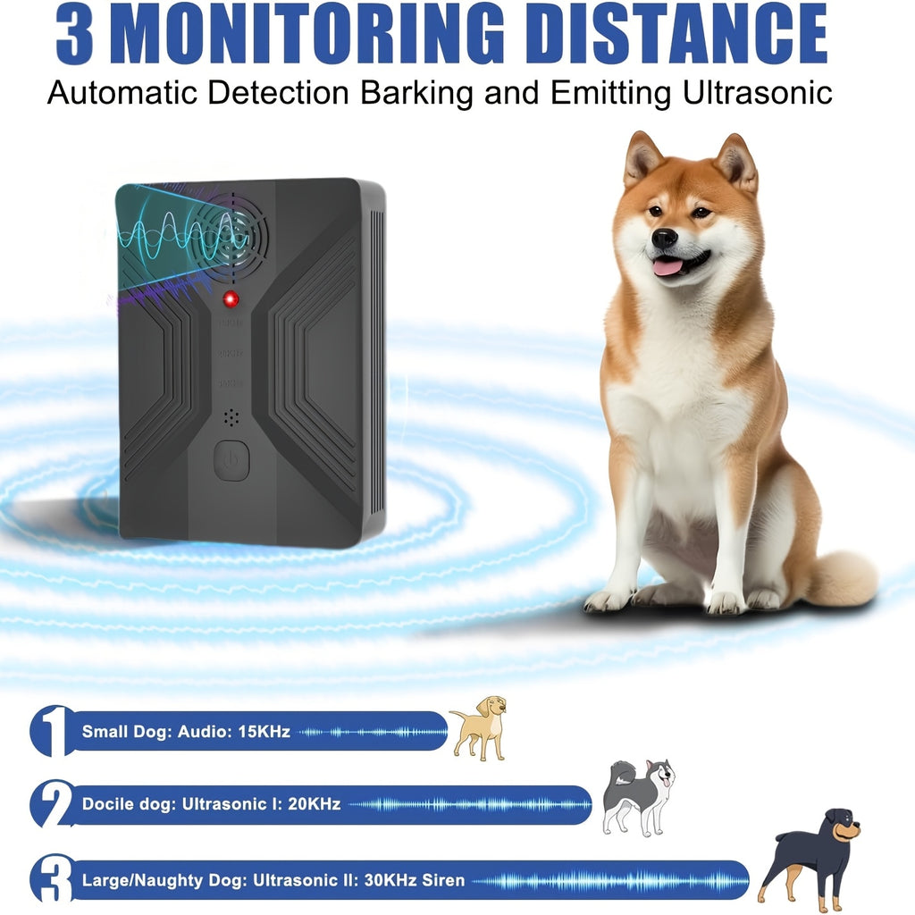 Bark Activated Dog Deterrent with 3 Ultrasonic Modes, USB Rechargeable 1500mAh Bark Control Device with Listed 50ft Range in Ivory White or Dark Gray