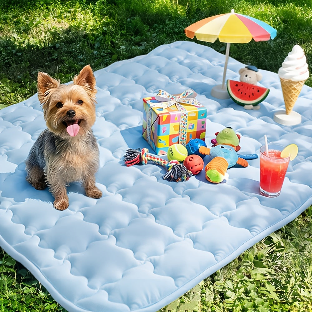 Pet Cooling Mat with Towel for Dogs and Cats, Washable Non-Slip Summer Resting Pad in Light Blue or Light Grey, 20 x 30 to 40 x 60 Inch Options