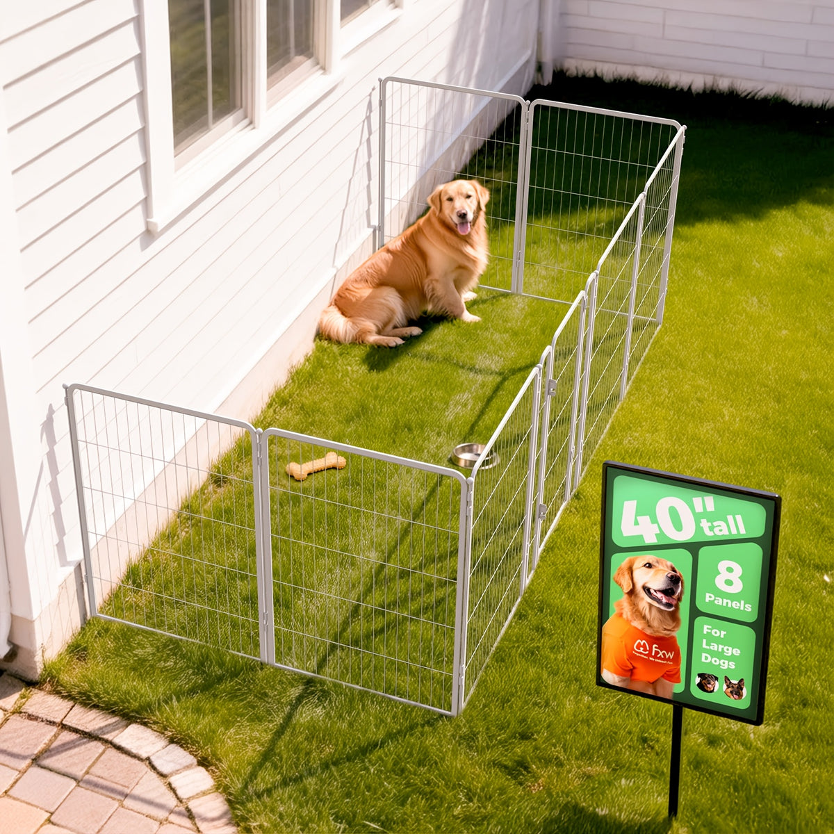 Dog Exercise Pen with Gate, Heavy-Duty Metal Dog Playpen in 8 to 48 Panel Options, Black or White Indoor Outdoor Fence for Yard and RV Camping