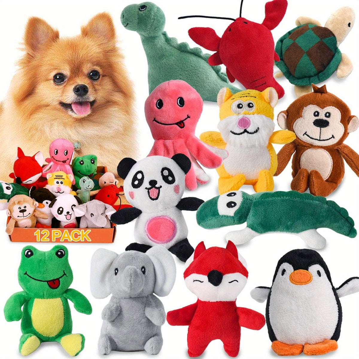 Puppy Squeaky Toy Bundle, 6 or 12 Soft Stuffed Plush Dog Toys for Small and Medium Dogs, Supervised Gentle Play and Everyday Toy Rotation