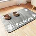 Paw Print Pet Feeding Mat, Light Gray 11.81 x 15.75 Inch Absorbent Non-Slip Bowl Pad with Herringbone Design for Dog and Cat Food and Water Stations