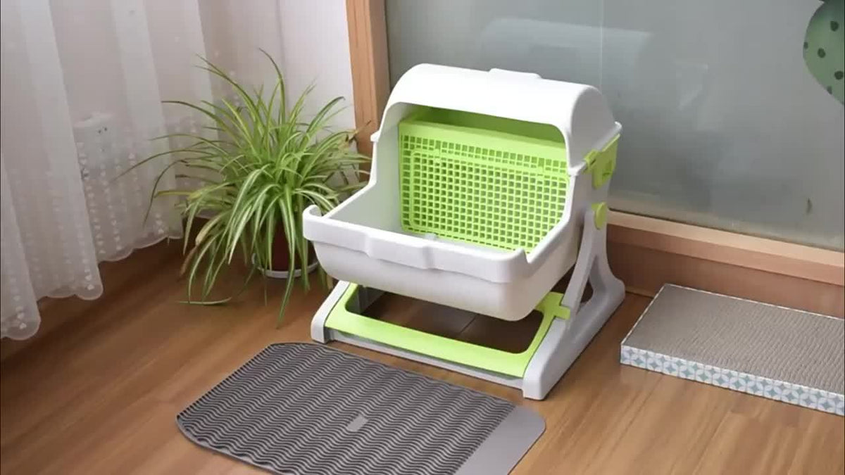 Cat Litter Box with Removable Grid, Rectangular Indoor Cat Pan in Beige or Pink for Everyday Pet Waste Management and Convenient Routine Cleaning