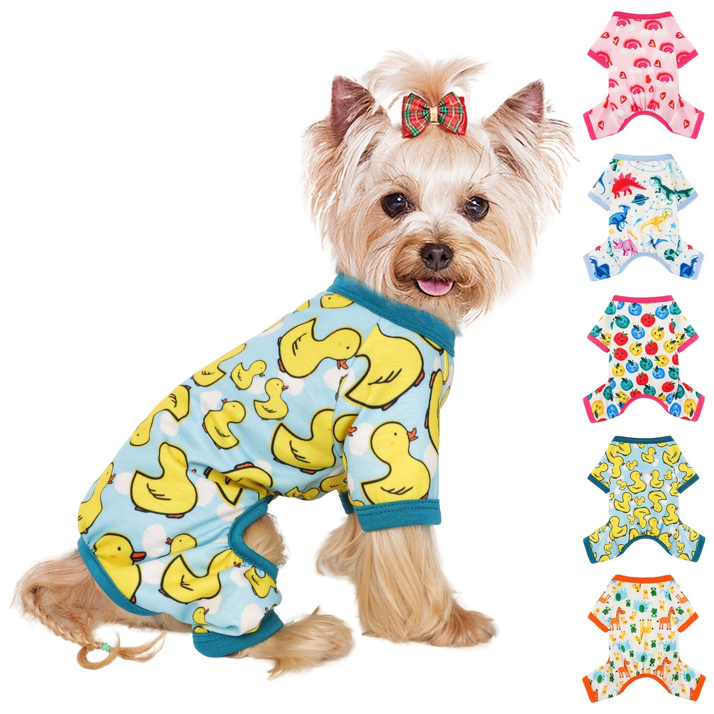 Four-Leg Dog Pajamas for Small Dogs and Cats, Soft Stretch Knit Pullover Pet Onesie for Spring Summer Lounging, XS S M L in Five Color Options