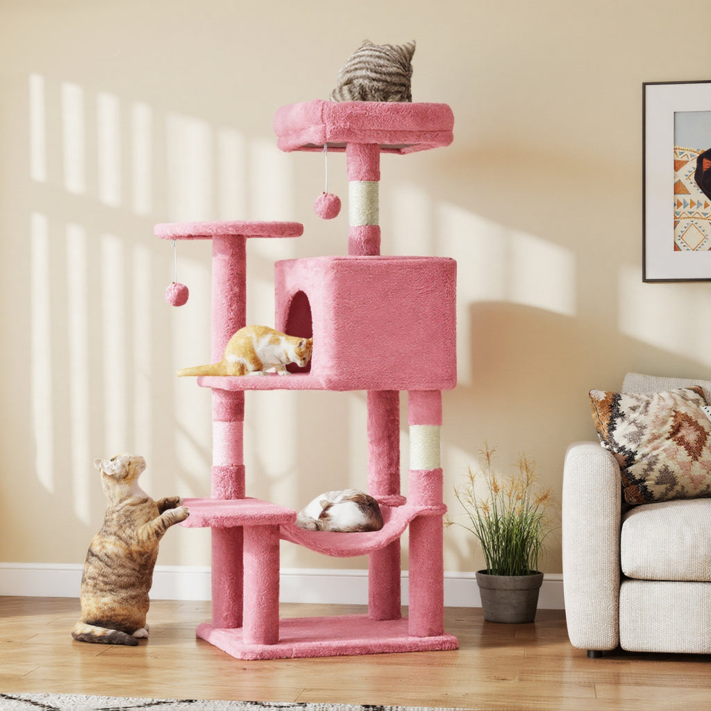 Cat Tree with Cloud-Shaped Perch, 44 Inch Indoor Cat Tower with Hammock, Cozy Condo, Sisal Scratching Posts and Multi-Level Climbing Platforms