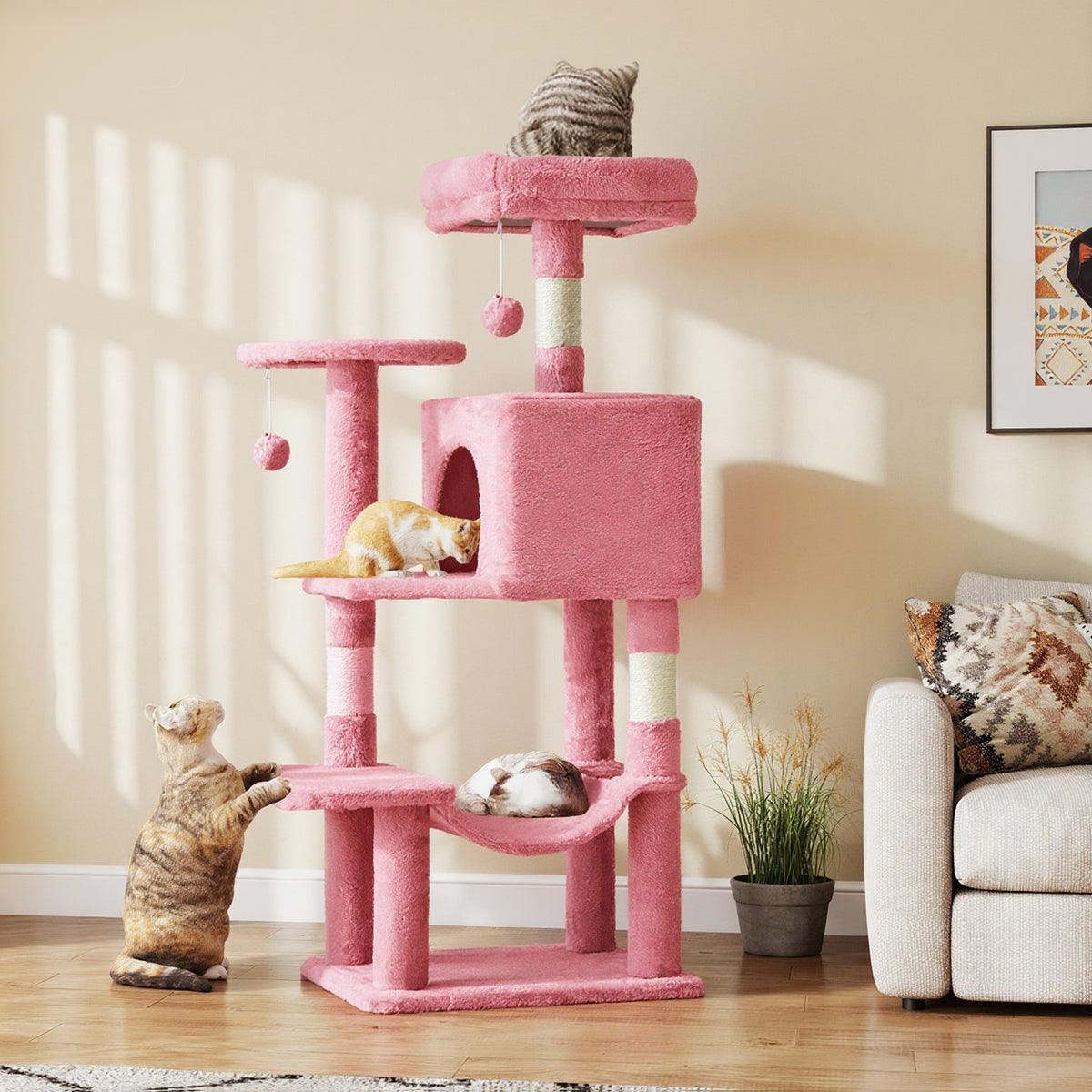 Cat Tree with Cloud-Shaped Perch, 44 Inch Indoor Cat Tower with Hammock, Cozy Condo, Sisal Scratching Posts and Multi-Level Climbing Platforms
