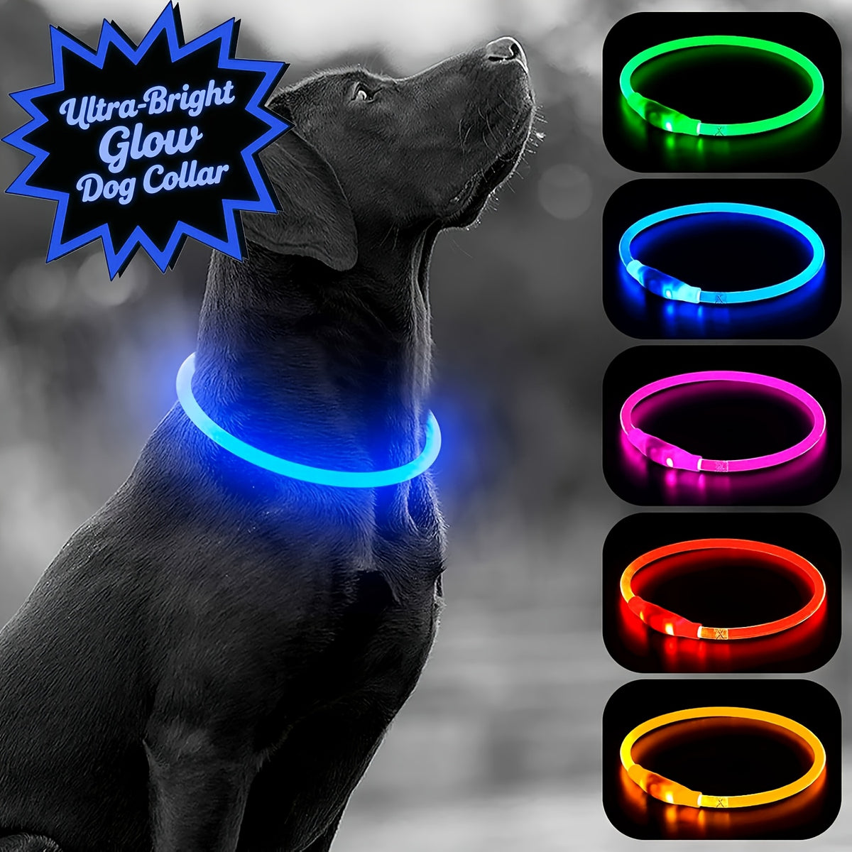 Rechargeable LED Dog Collar with Cut-to-Fit Glow Tube, 3-Mode Light Up Neck Ring for Night Walking and Running, Single and Multi-Pack Color Options