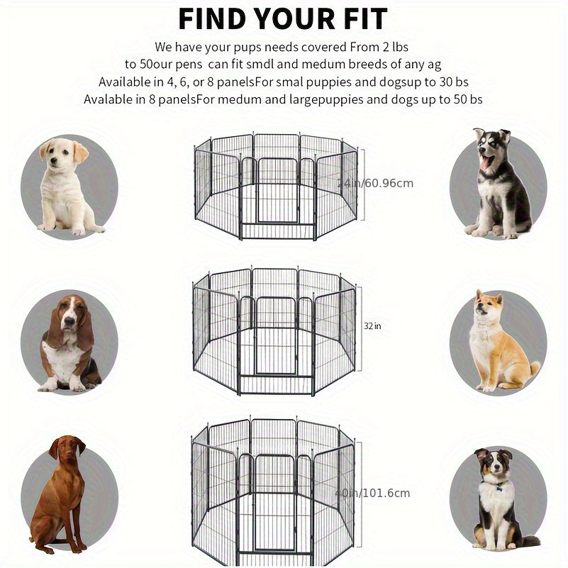 Dog Playpen for RV Camping, Heavy Duty Metal Exercise Fence with 8-Panel 32-Inch or 16-Panel 45-Inch Options for Supervised Dog Play