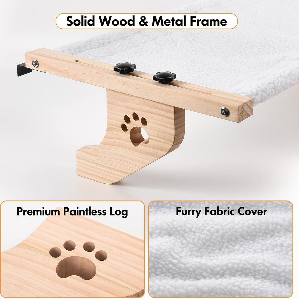 Cat Window Perch with Adjustable Wood and Metal Frame, Indoor Cat Hammock for Compatible Windowsills, Bedsides, Drawers and Cabinets