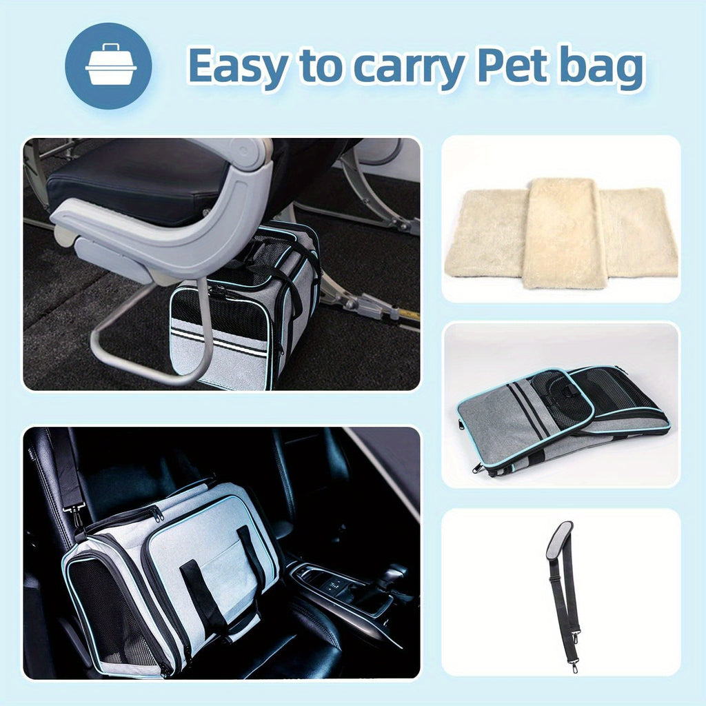 Expandable Pet Carrier Bag with Two Mesh Windows, Soft-Sided Travel Tote with Removable Washable Pad, Shoulder Strap and Top Entry for Small Dogs and Cats