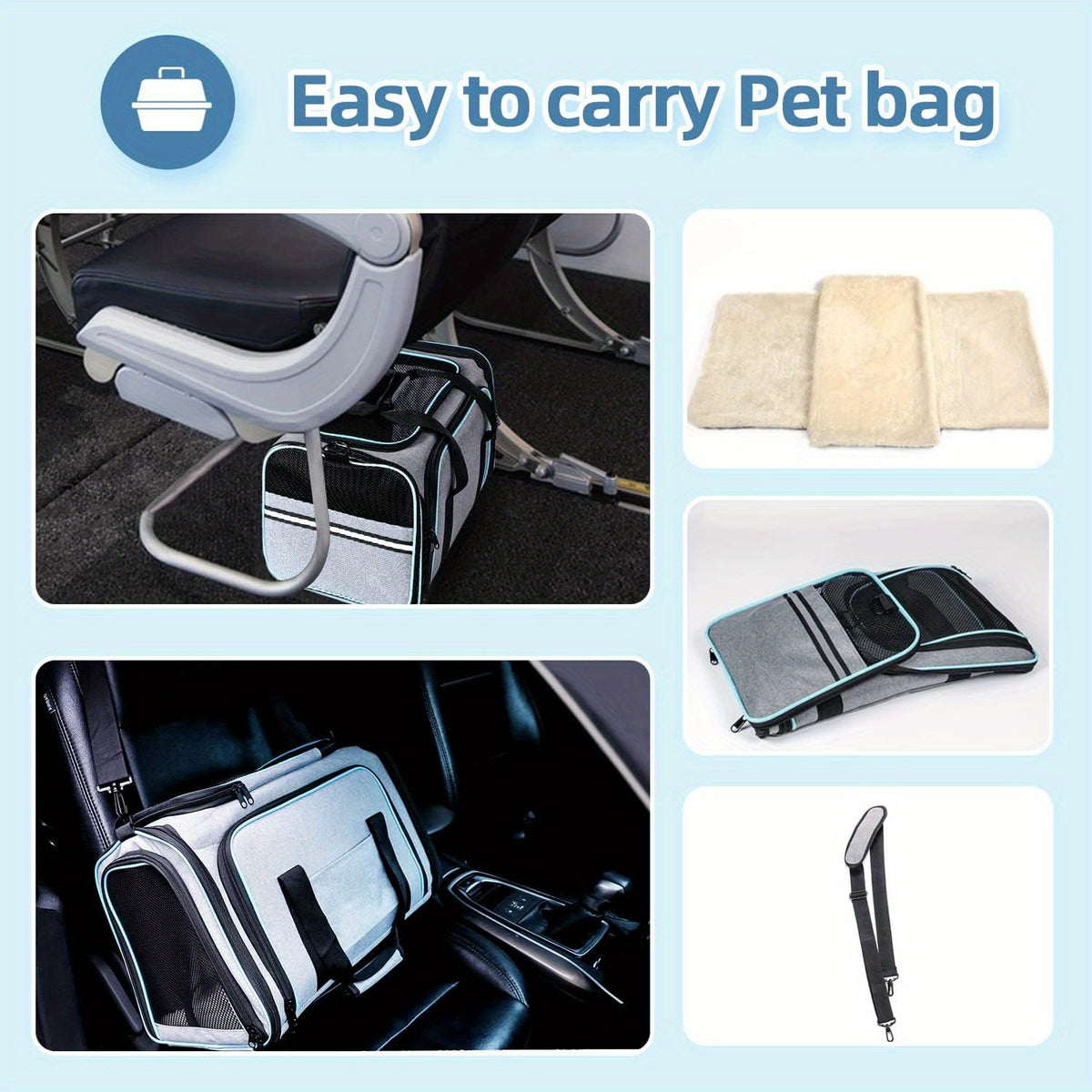 Expandable Pet Carrier Bag with Two Mesh Windows, Soft-Sided Travel Tote with Removable Washable Pad, Shoulder Strap and Top Entry for Small Dogs and Cats
