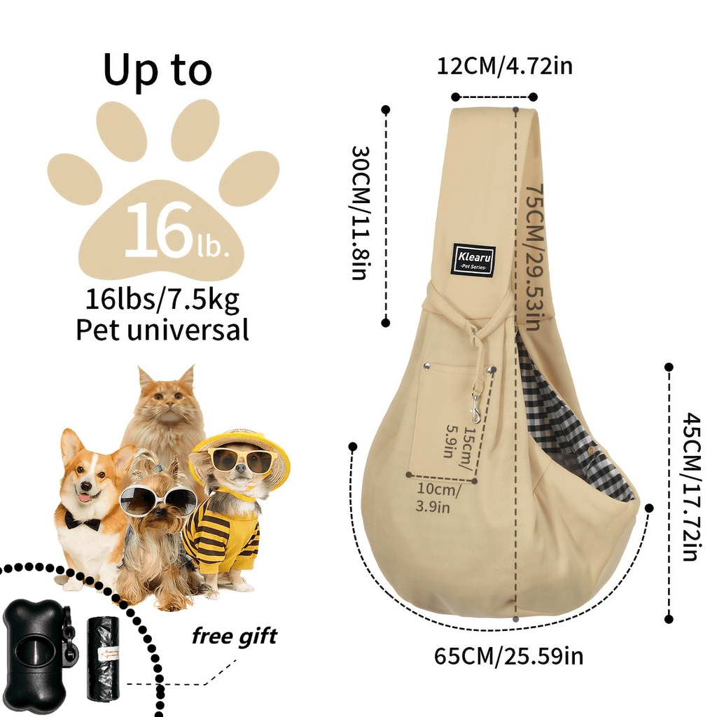 Crossbody Pet Carrier Sling for Dogs and Cats, Lightweight Breathable Foldable Travel Bag with 15 Poop Bags and Dispenser for Everyday Outings