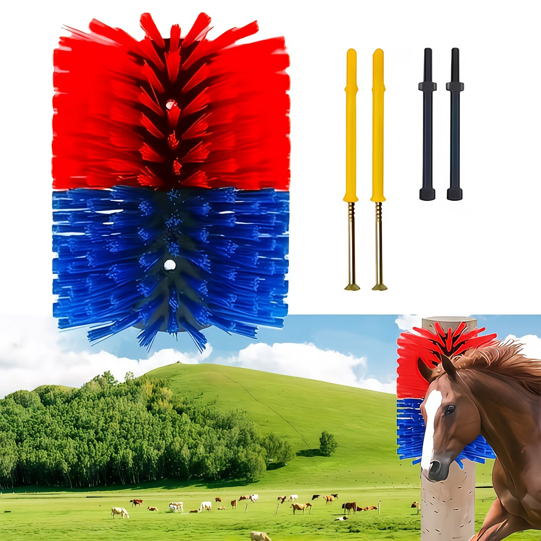 Livestock Scratch Brush 2-Pack or Single, Wall-Mount Grooming and Massage Scratcher with Screws for Horses, Cows, Goats, Sheep and Pigs, Itch Relief for Farm and Ranch