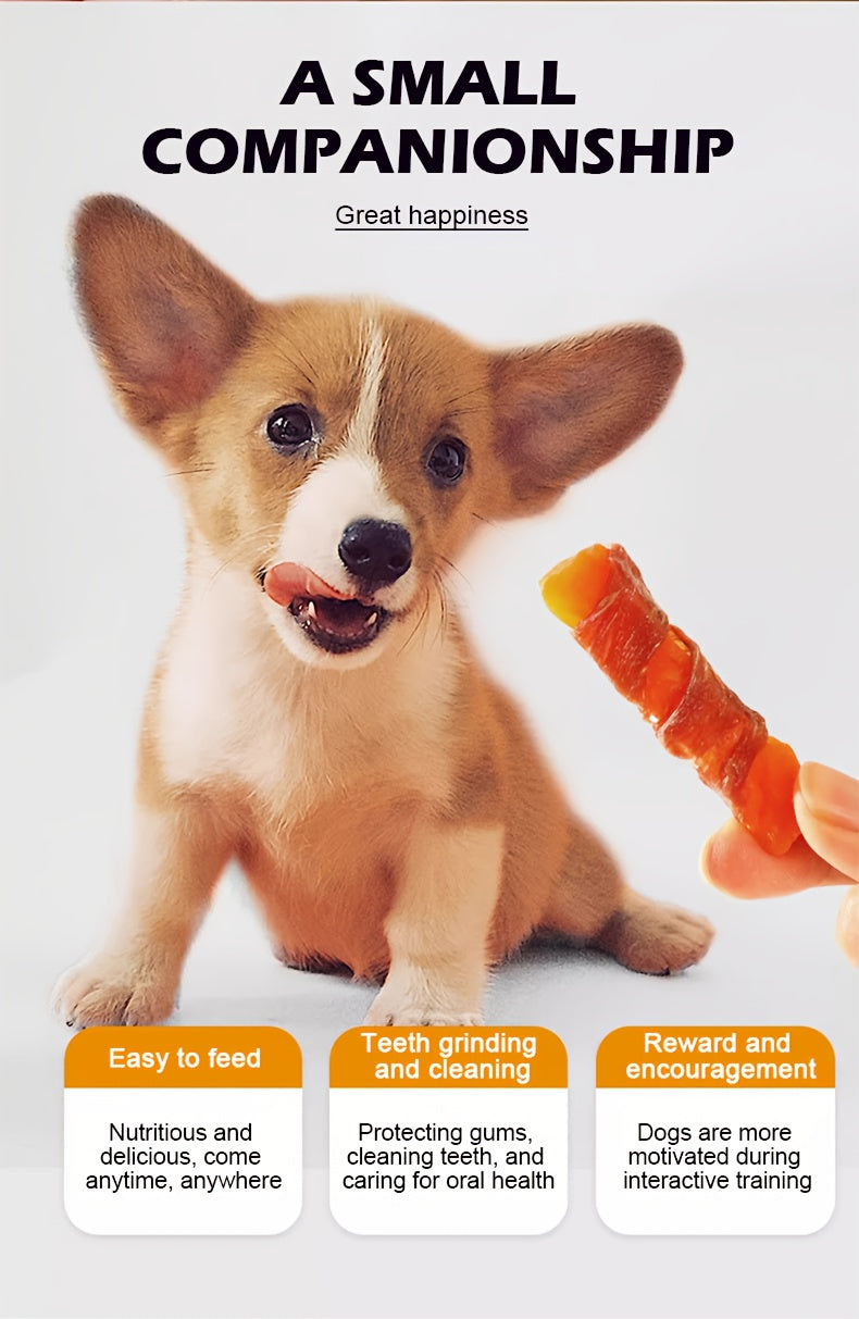 Dog Treats with Chicken and Duck Wrapped Sweet Potato Fries, 100g / 3.53 oz Meat-Wrapped Snack Strips for Supervised Training Rewards and Daily Treat Time