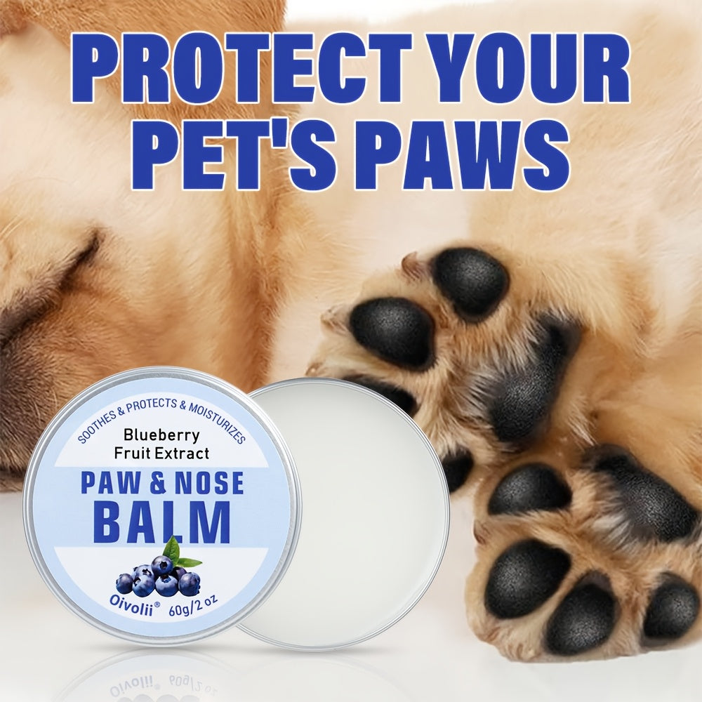 Dog Paw Balm with Blueberry, 60g Paw and Nose Moisturizer for Dogs and Cats, Daily Pet Grooming Wax for Dry Pads and Nose Care