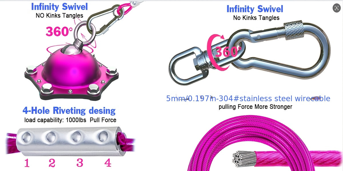 Swivel Dog Tie Out Stake with 15ft or 25ft Cable Options, 360 Degree Rotating Ground Anchor for Supervised Yard and Camping Use, Stake-Only Option