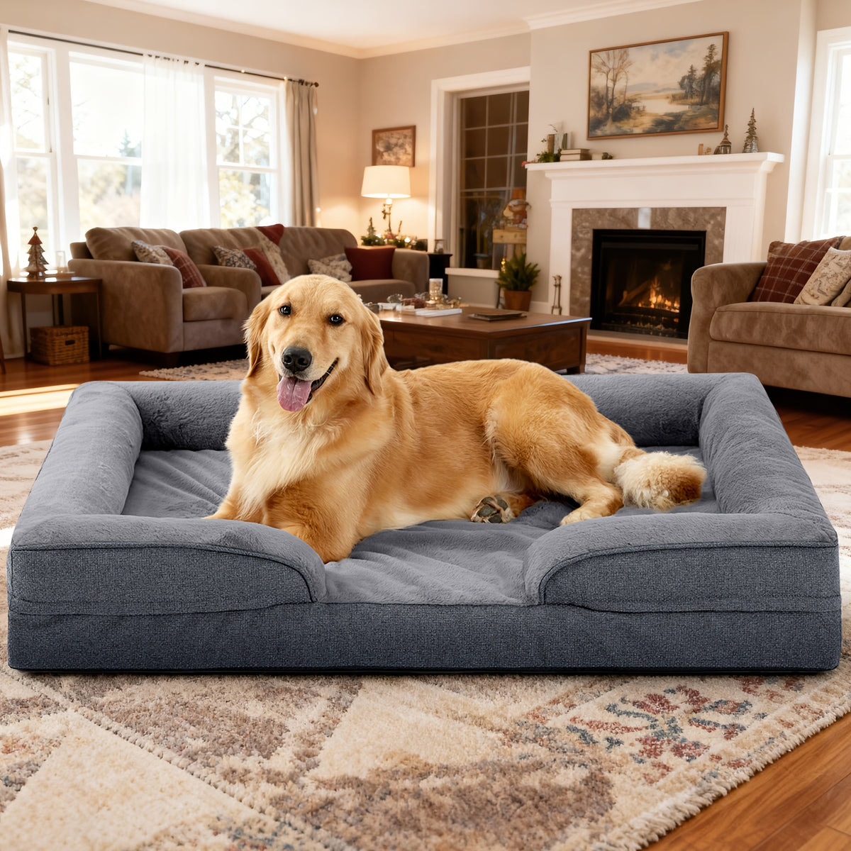 Egg Crate Foam Dog Bed with Removable Washable Cover, Orthopedic Pet Cushion for Small to Large Dogs, Gray Brown and Blue Options in XS to L