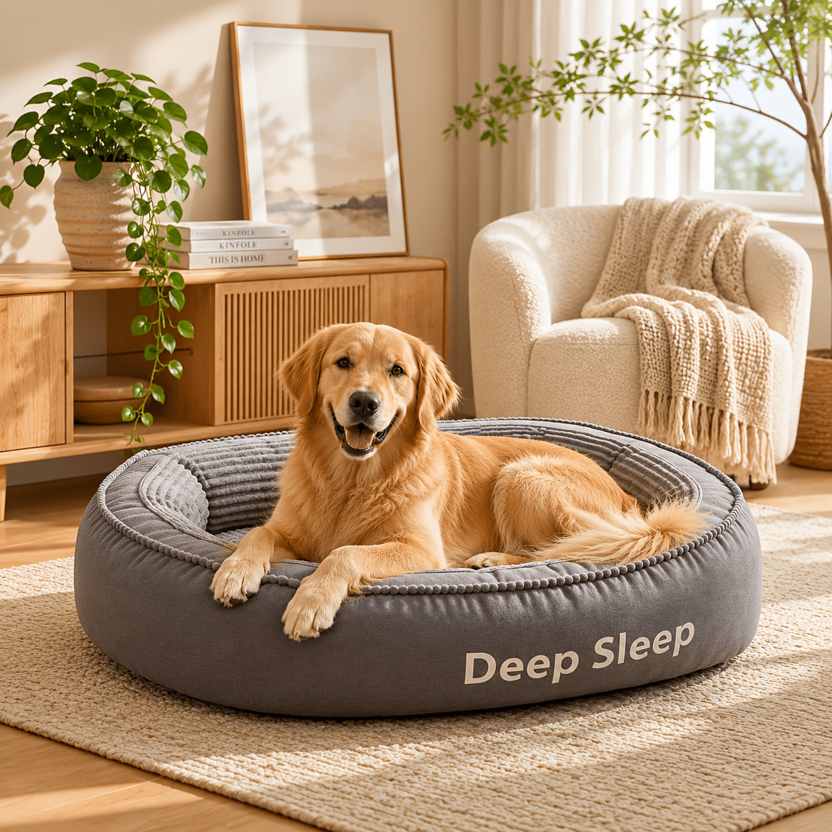 Memory Foam Dog Sofa Bed with Oval Orthopedic Design, Removable Washable Cushion and Non-Slip Bottom, Brown Pet Lounger in M, L and XL