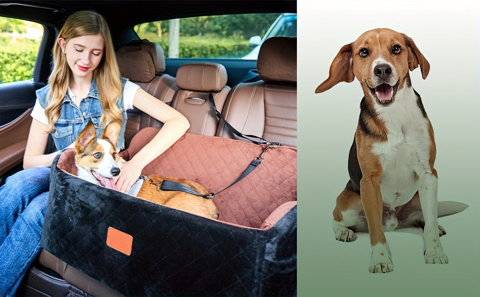 Dog Car Seat with Seat Belt Pass-Through, Memory Foam Pet Travel Bed with Removable Washable Design and Adjustable Straps in Medium and Large Options