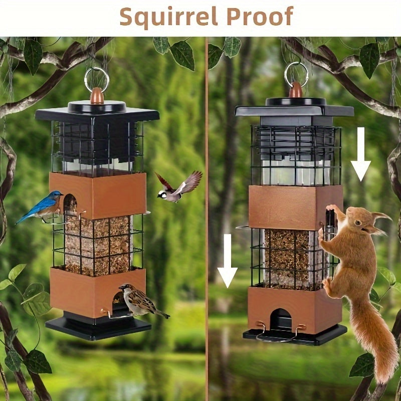 Weight-Activated Bird Feeder for Outdoors, Metal Hanging Wild Bird Feeder with Listed 5 lb Capacity and Dual-Sided Squirrel-Deterrent Design