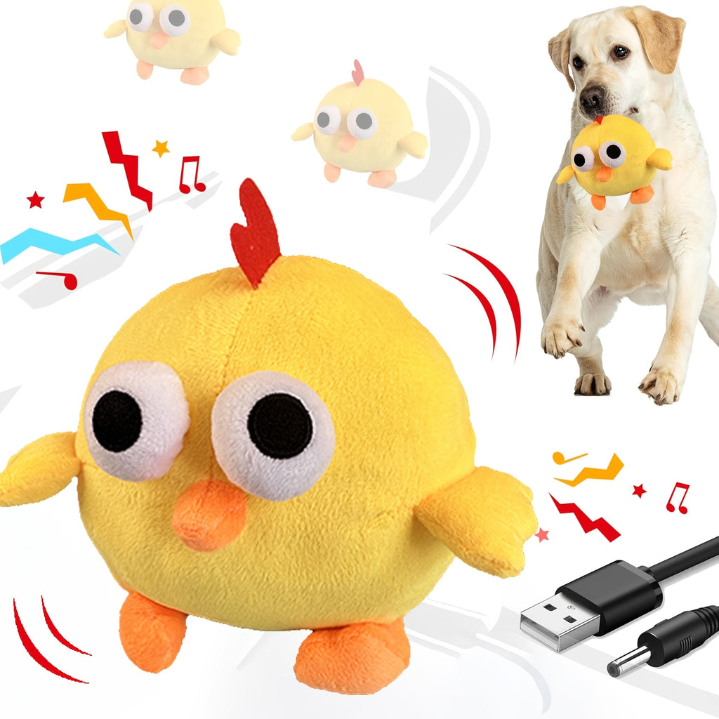 Interactive Plush Dog Toy with Bouncing Ball and Sound, USB Rechargeable Cartoon Animal Pet Toy for Supervised Indoor Chase and Play