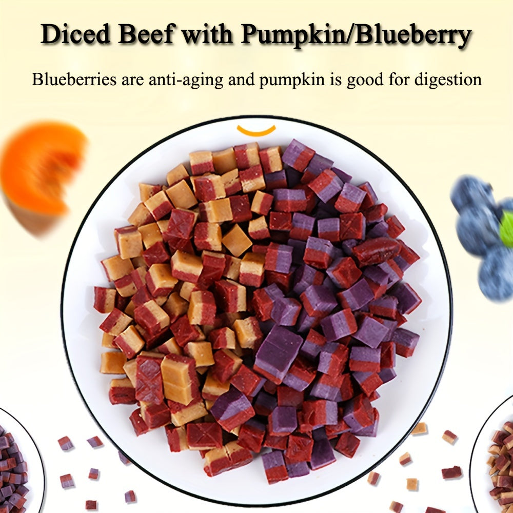 Diced Meat Dog Treats, Soft Chewy Training Reward Bites with Seven Flavor Options for Small, Medium and Large Dogs, 100g to 800g Packs