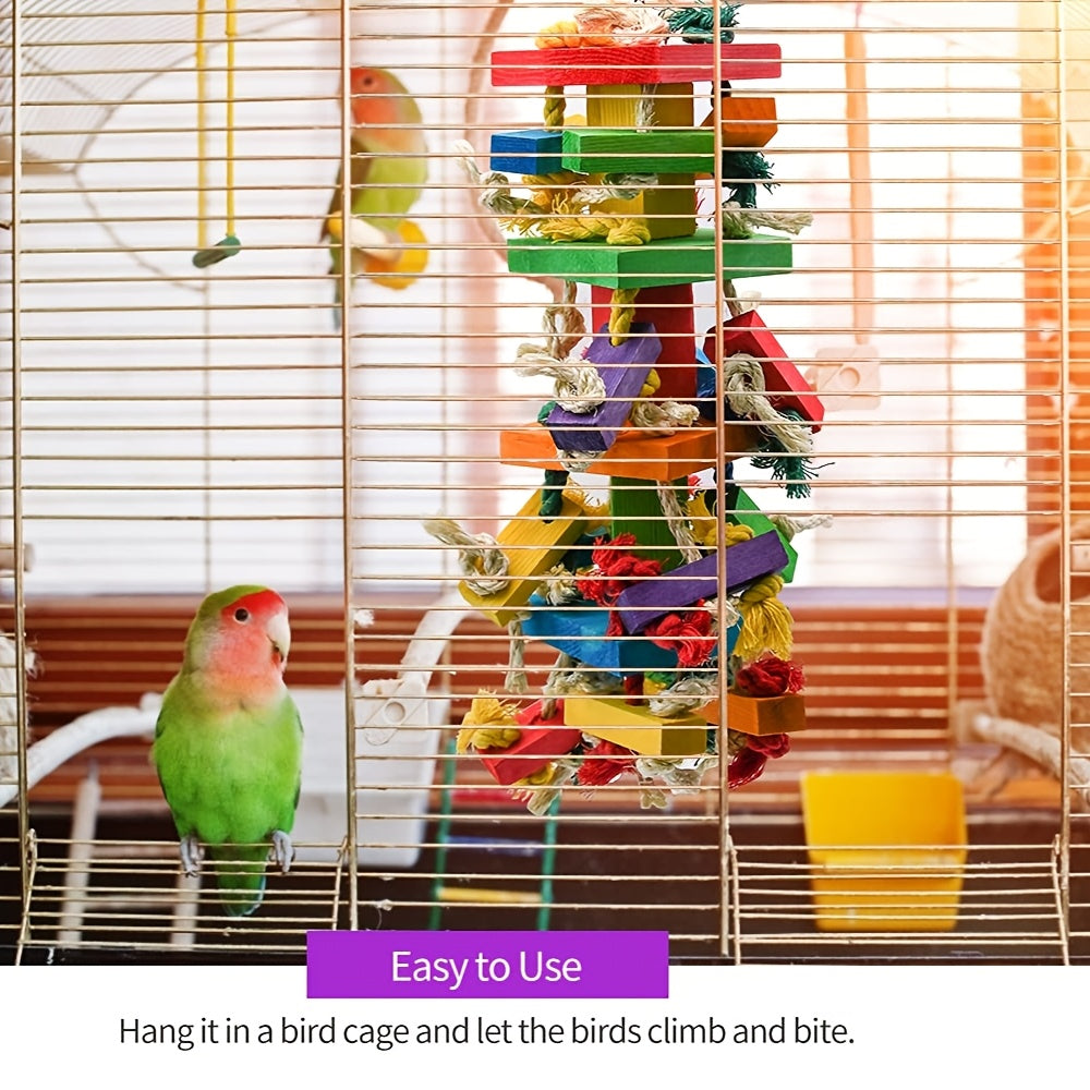 Parrot Toys with Colorful Wood Chew Designs, 12 Selectable Bird Cage Accessory Styles Including Apple, Banana, Coconut and Block Options for Enrichment