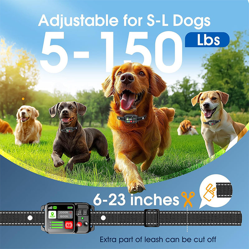 Adjustable GPS Wireless Dog Fence with 49–6561 ft Listed Range, Rechargeable Boundary Training Collar with Beep, Vibration and Static Modes for Outdoor Yards