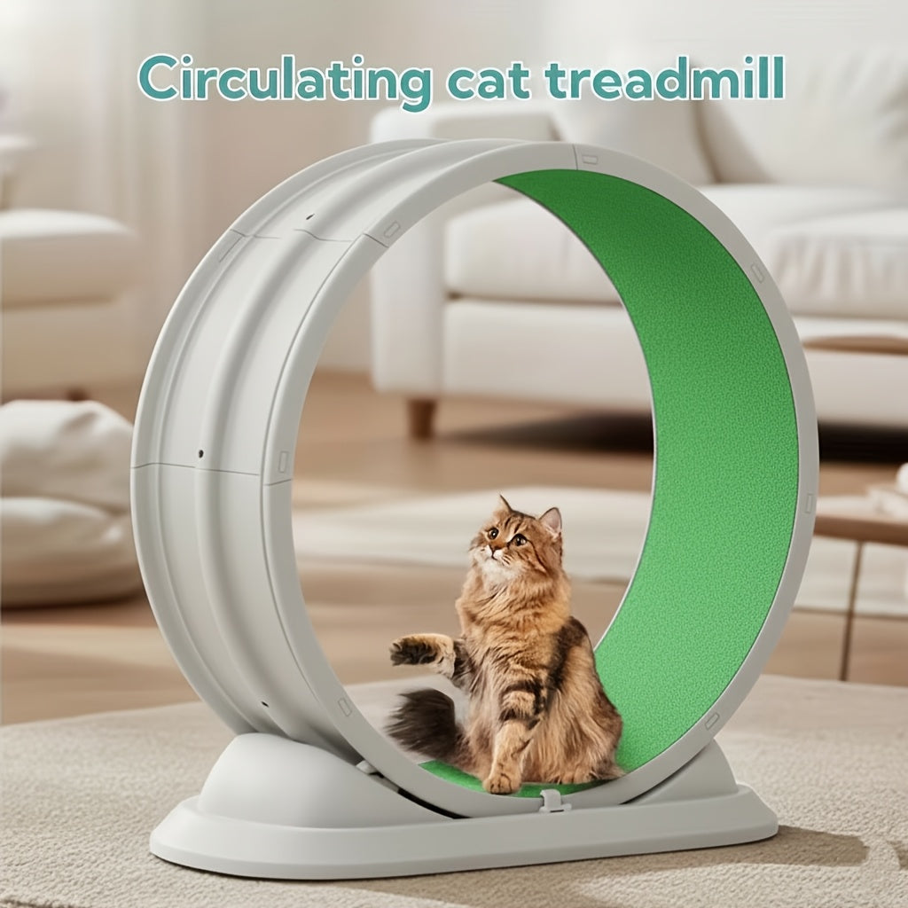 Cat Exercise Wheel with Security Lock and Replaceable Running Pad, Battery-Free Indoor Cat Treadmill with Wide Base, Green or Grey XXL