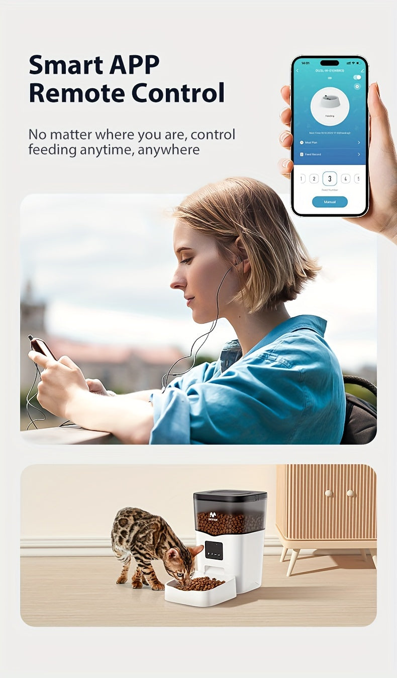 Automatic Cat Feeder with WiFi App Control, 3L Smart Dry Food Dispenser with Scheduled Meals, USB Power and Optional Camera for Cats and Dogs