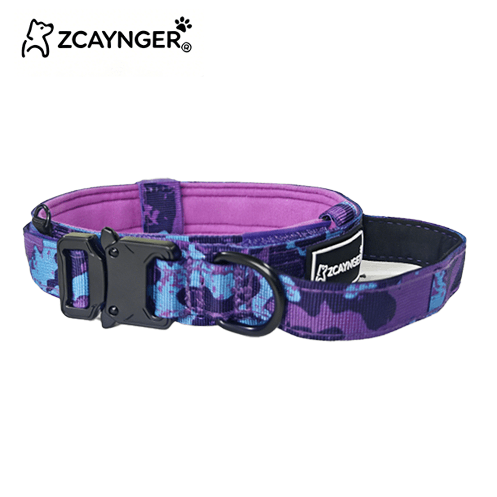 Tactical Dog Collar with Padded Lining and Side Control Handle, Black or Pink Camouflage Buckle Collar for Medium and Large Dogs, M L XL, Walking and Training