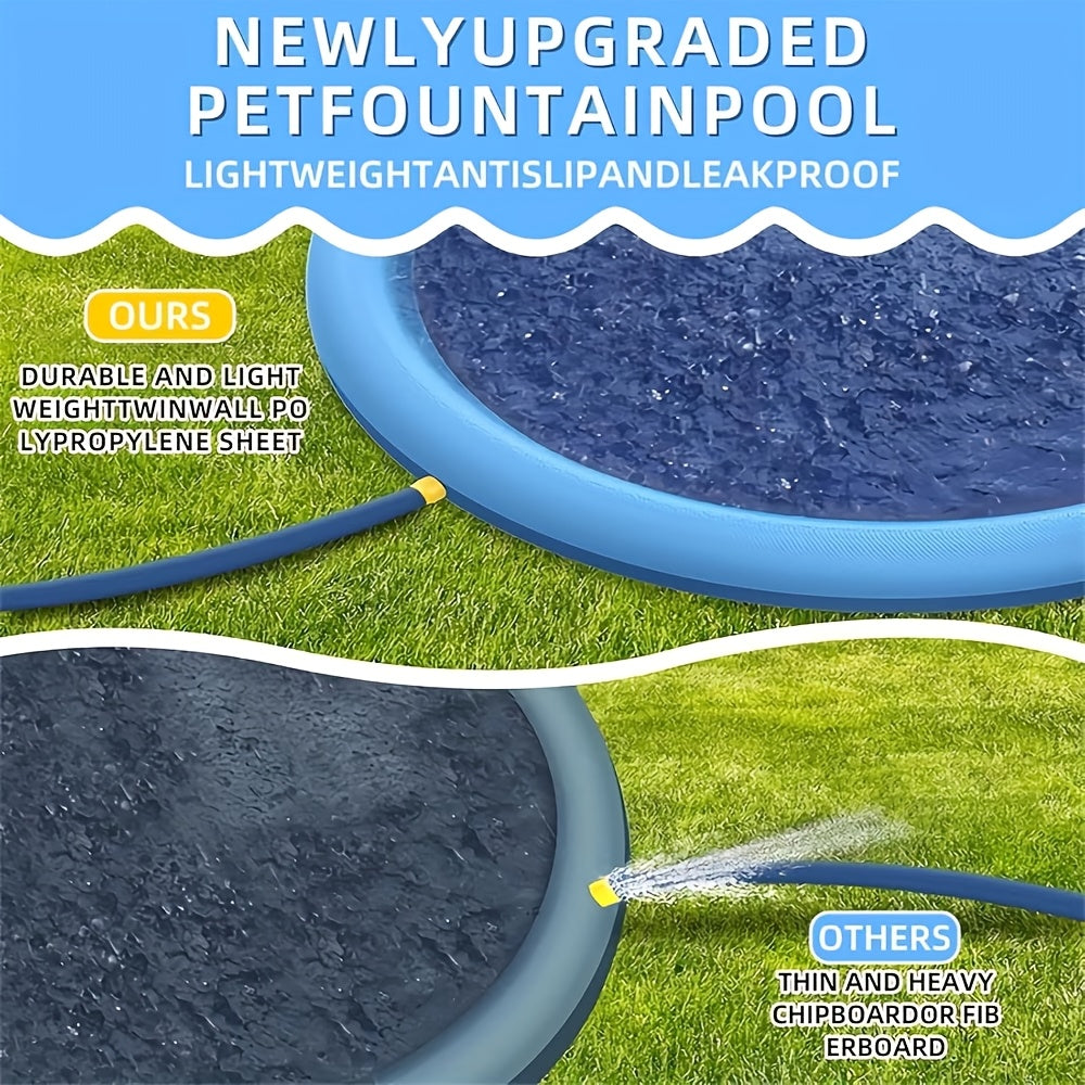 Dog Splash Pad Water Spray Mat, 39.37-Inch Round Foldable Blue Pet Play Mat for Supervised Summer Backyard Fun and Small Dog Bathing