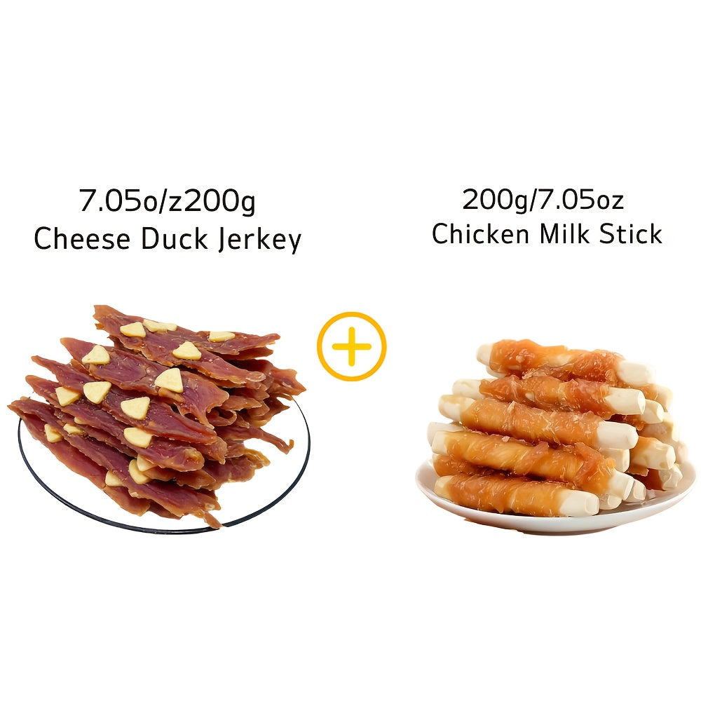 Dog Jerky Treats Mixed Flavor 14.11 oz 400g, Sesame Duck Jerky and Chicken Jerky Chews, High Protein Low Fat Easily Digestible Long Lasting Dog Chews, Training Treats for Small Medium Large Dogs