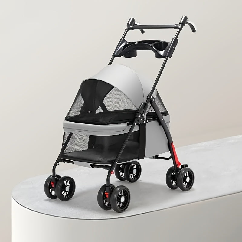 Small Pet Stroller for Dogs and Cats, Lightweight Foldable Travel Pushchair for Outdoor Walks and Everyday Outings, Black or Grey