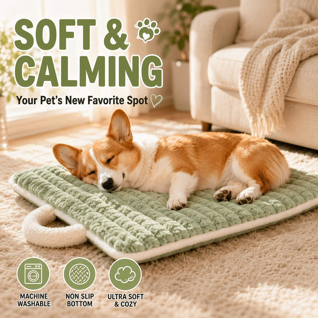 Quilted Dog Crate Mat, Machine Washable Plush Travel Dog Bed with Carry Handle for Small and Medium Dogs, Puppies and Cats
