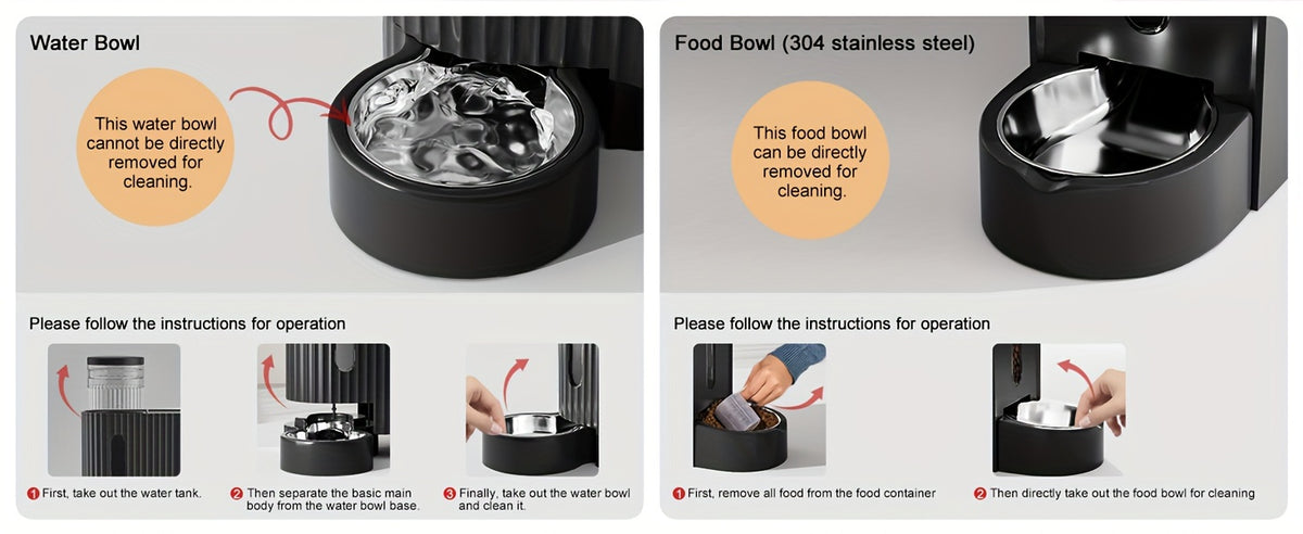 3L Gravity Pet Feeder and Water Dispenser for Cats and Dogs, Stainless Steel Design Without Battery, Black Gray or Blue for Daily Home Care