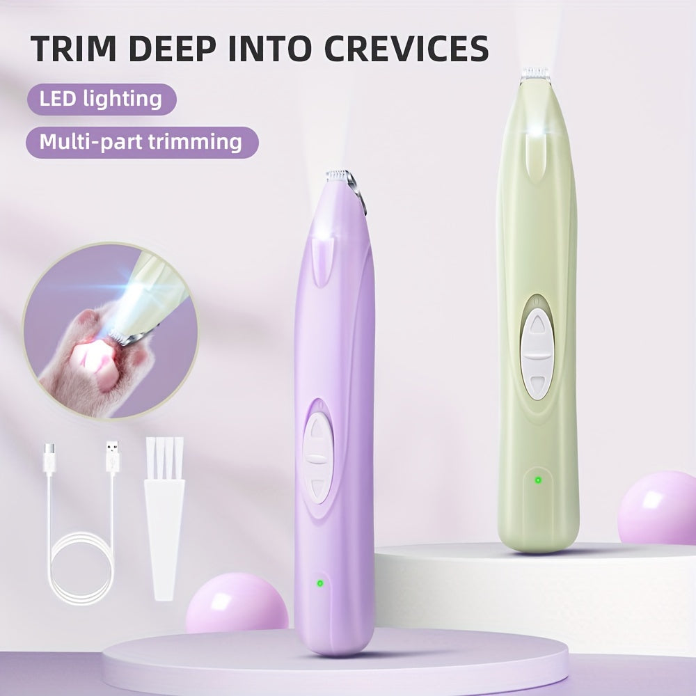 Pet Leg Hair Trimmer M8-1 with USB Charging, Electric Dog and Cat Grooming Tool in Purple or Green for At-Home Coat Touch-Ups and Routine Care
