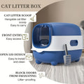 Cat Litter Box with Drawer and Scoop, Fully Enclosed Front-Entry Kitty Toilet for Small to Medium Cats, Easy-Clean Hood in Blue, Gray or Purple