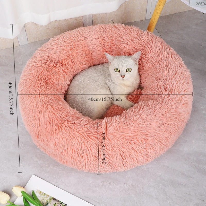 Donut Cat Bed 40cm, Fluffy Round Sleeping Nest for Cats and Small Dogs with Raised Rim, Anti-Slip Bottom and Foldable Design in Five Colors