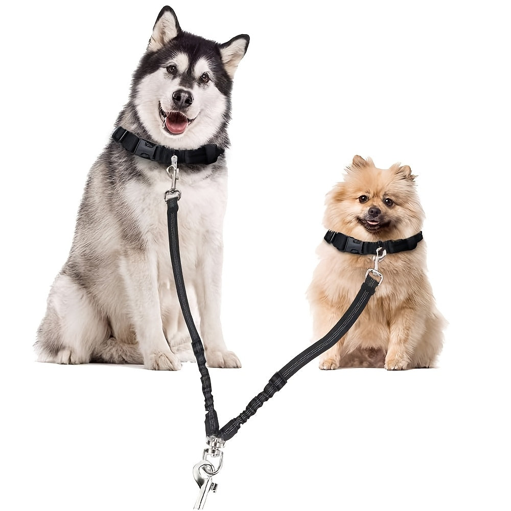 Dual Dog Car Seat Belt with Adjustable Headrest Loop, Two Bungee Tether Straps and Metal Clips for Two-Dog Travel in Red, Rose Red or Black