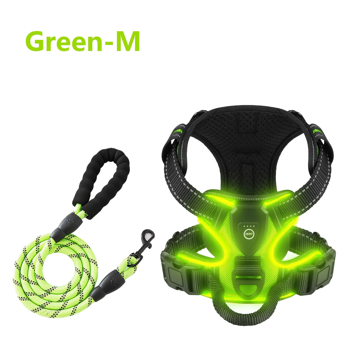 Light Up Dog Harness, Rechargeable LED Night Walking Vest with 3 Lighting Modes, Reflective Strips, Padded Mesh and Adjustable Straps, M L XL
