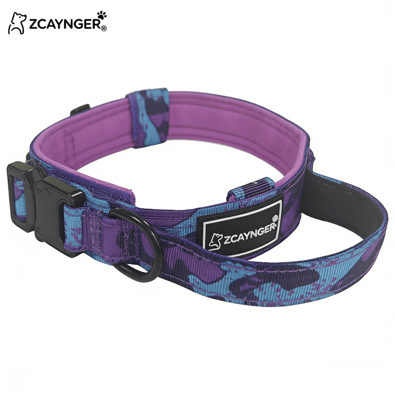 Tactical Dog Collar with Padded Lining and Side Control Handle, Black or Pink Camouflage Buckle Collar for Medium and Large Dogs, M L XL, Walking and Training